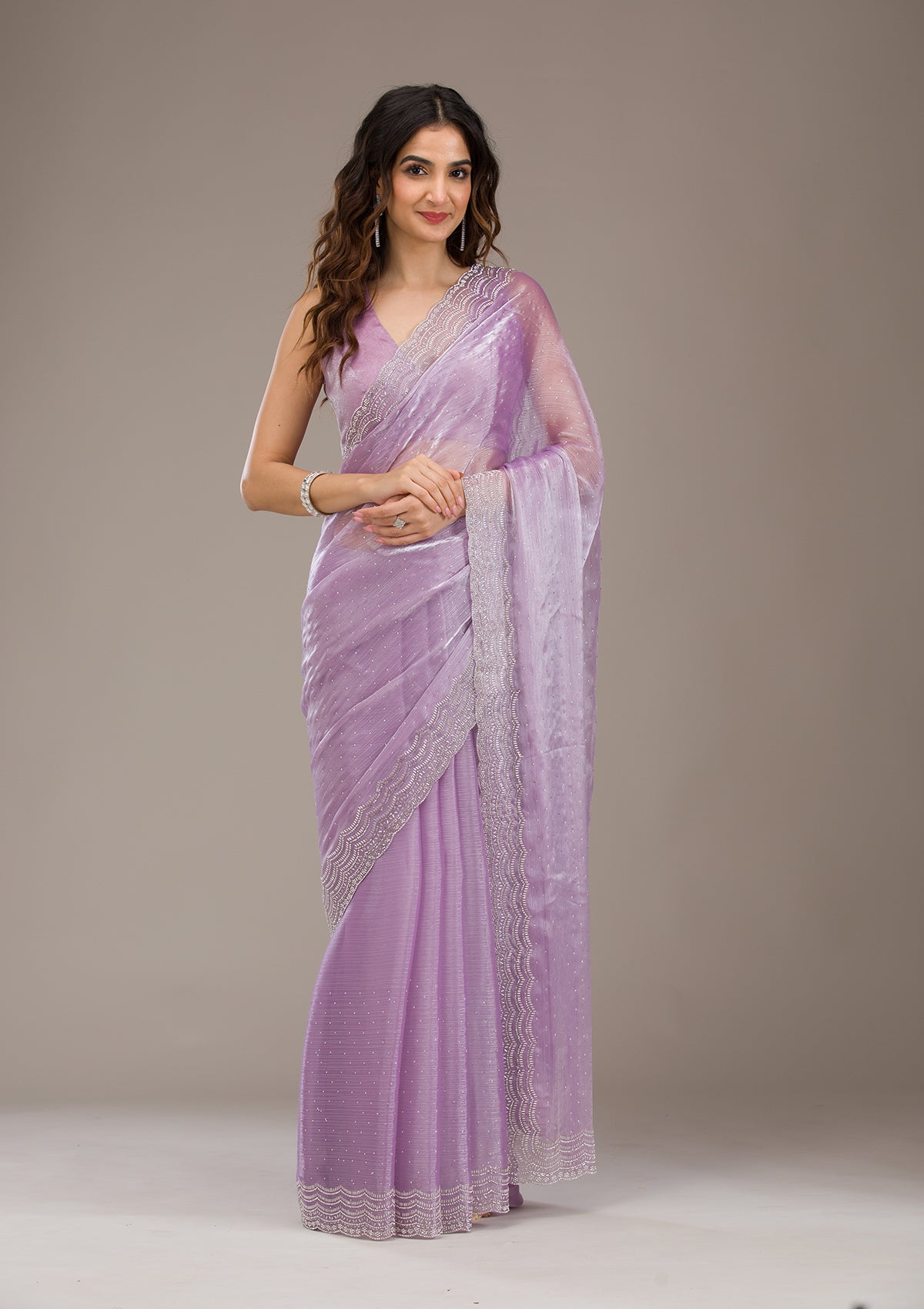 Lavender Stonework Chiffon Saree