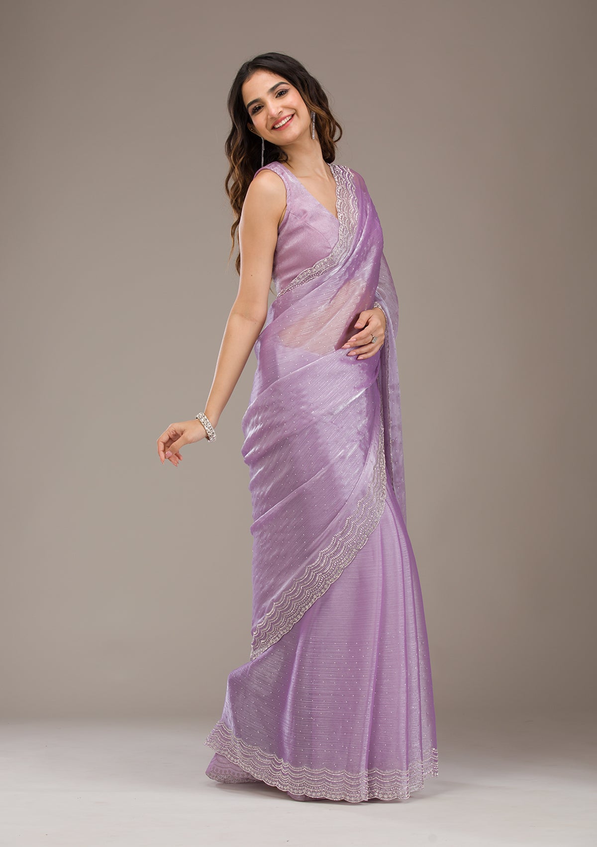 Lavender Stonework Chiffon Saree