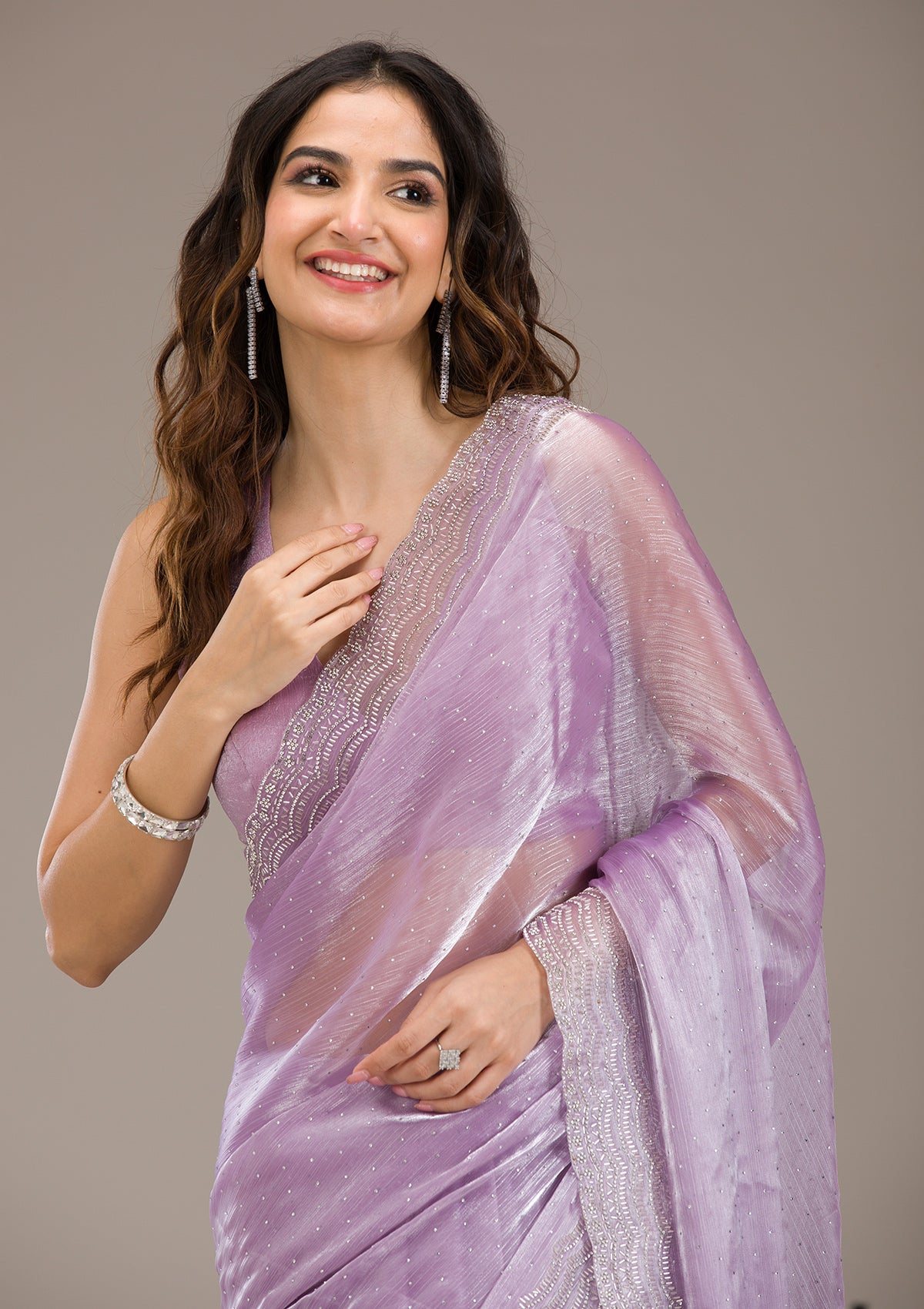 Lavender Stonework Chiffon Saree