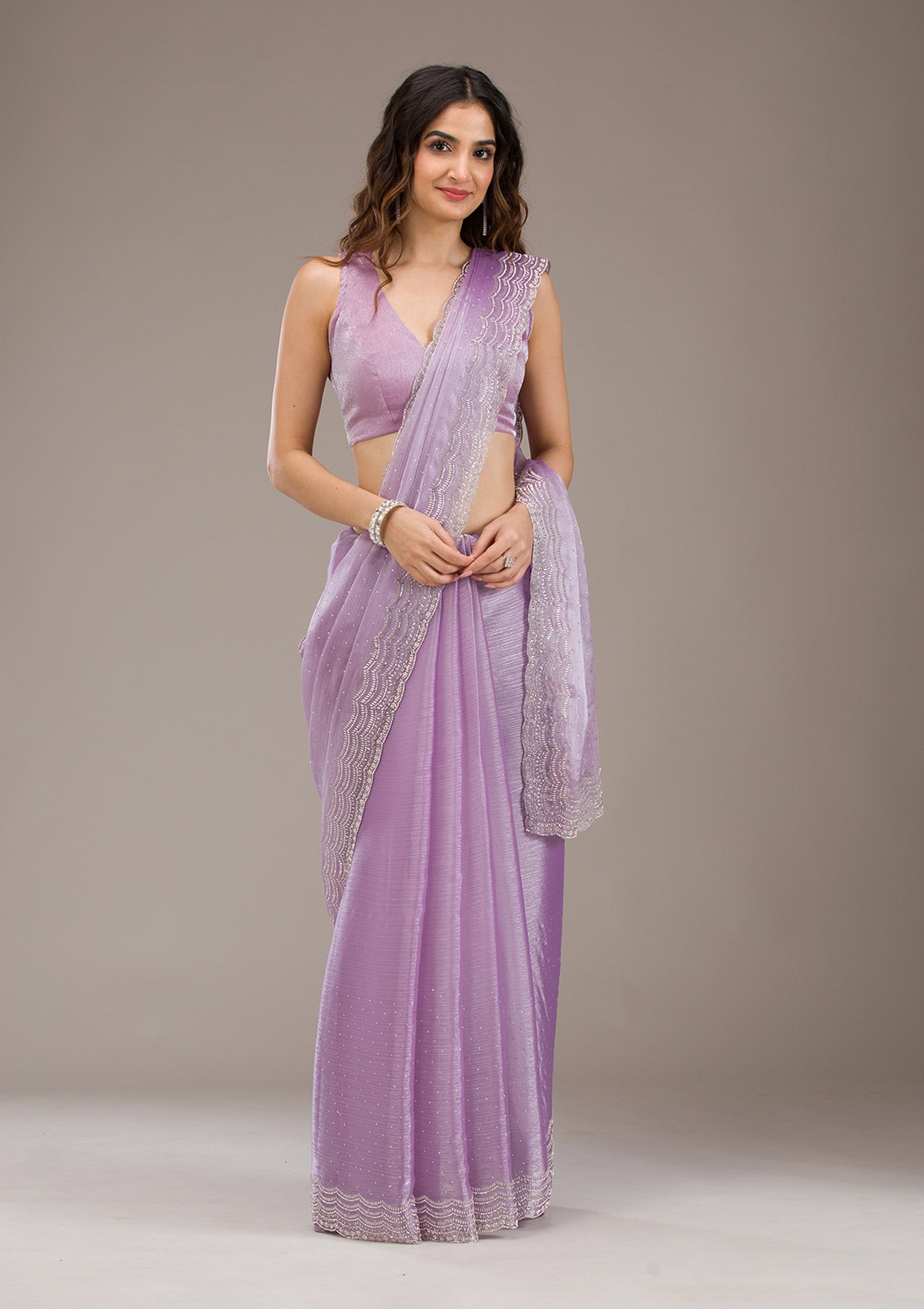 Lavender Stonework Chiffon Saree