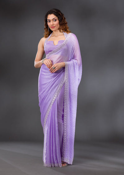 Lavender Stonework Chiffon Saree-Koskii