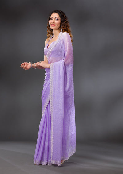 Lavender Stonework Chiffon Saree-Koskii