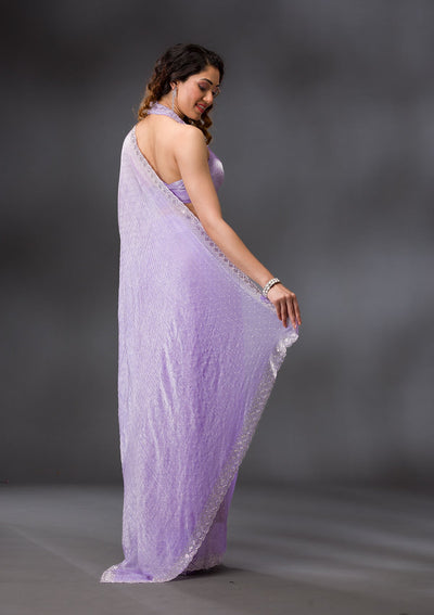 Lavender Stonework Chiffon Saree-Koskii