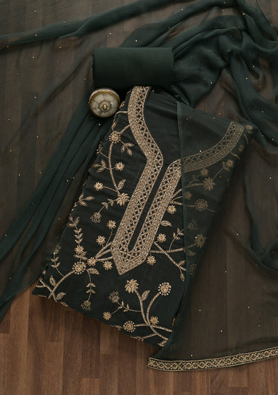 Dark Grey Stonework Georgette Unstitched Salwar Suit-Koskii