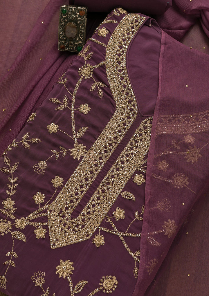 Lavender Stonework Georgette Unstitched Salwar Suit-Koskii