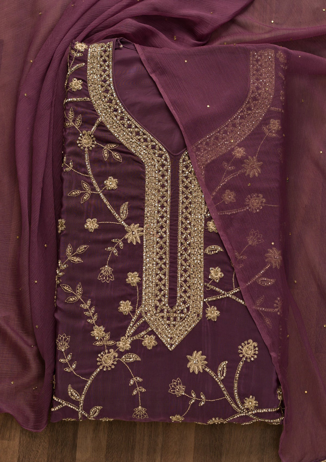 Lavender Stonework Georgette Unstitched Salwar Suit-Koskii