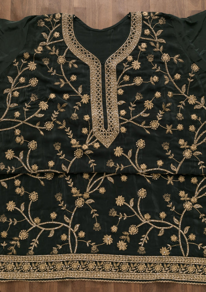 Dark Grey Stonework Georgette Unstitched Salwar Suit-Koskii