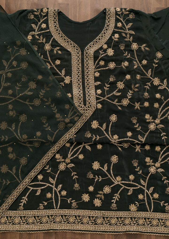 Dark Grey Stonework Georgette Unstitched Salwar Suit-Koskii