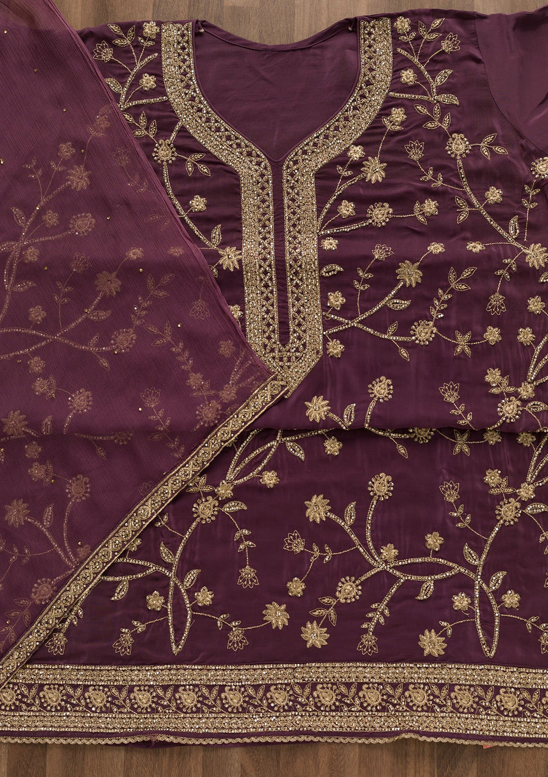 Lavender Stonework Georgette Unstitched Salwar Suit-Koskii