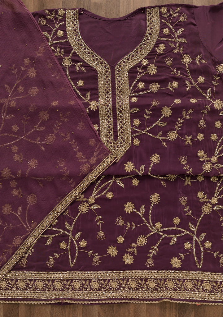 Lavender Stonework Georgette Unstitched Salwar Suit-Koskii