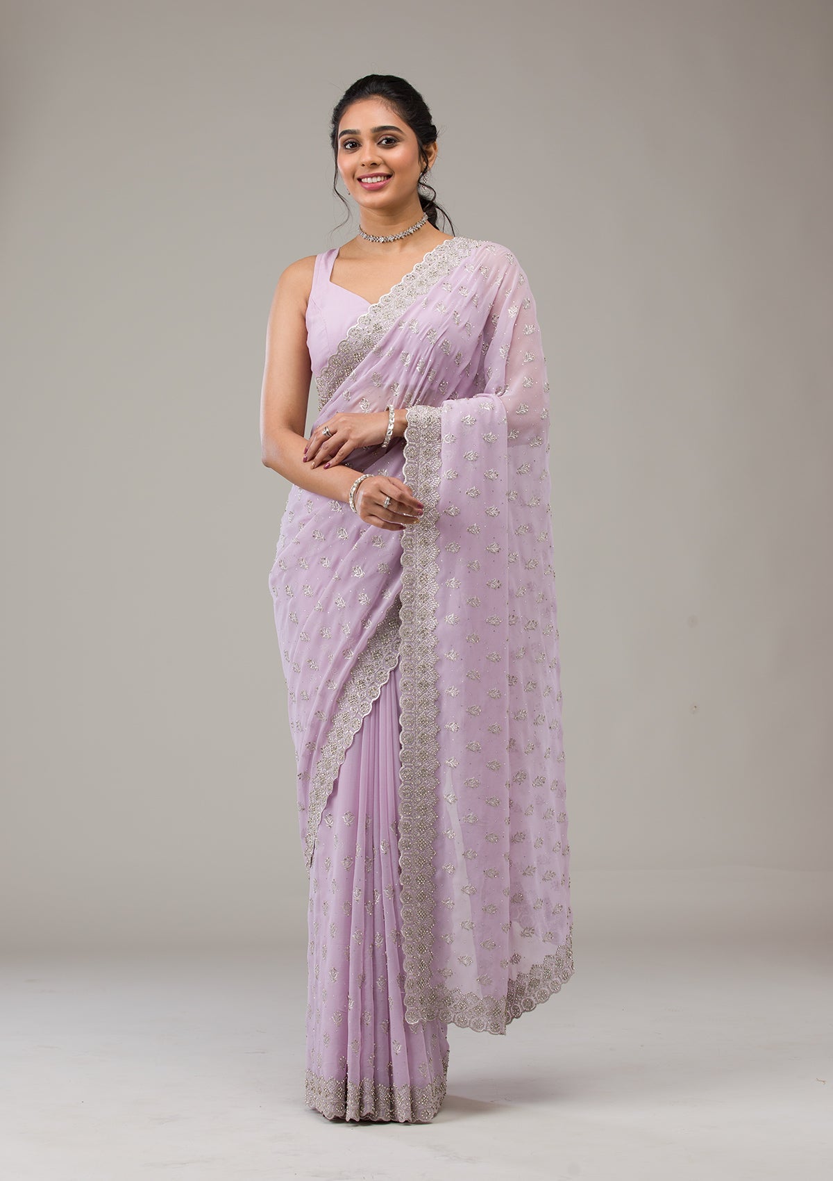 Lavender Stonework Georgette Saree-Koskii