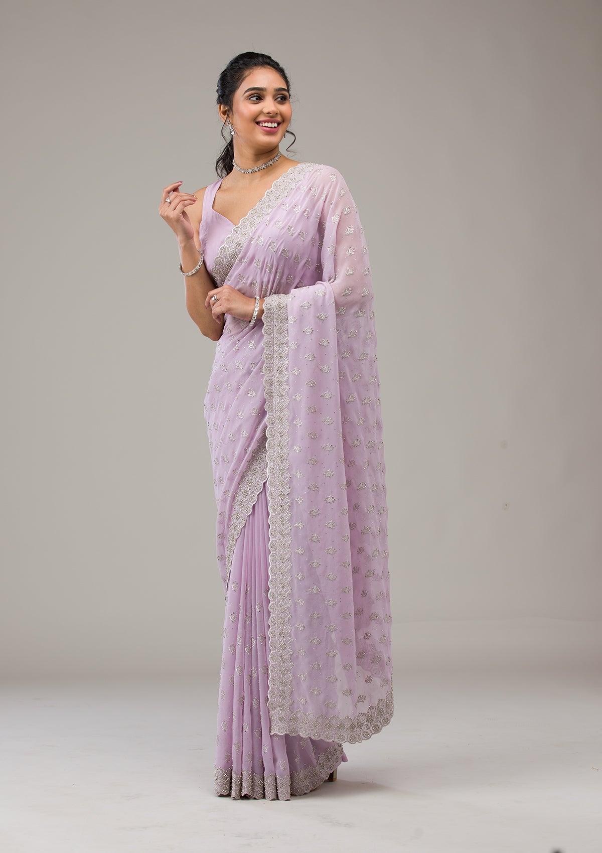 Lavender Stonework Georgette Saree-Koskii