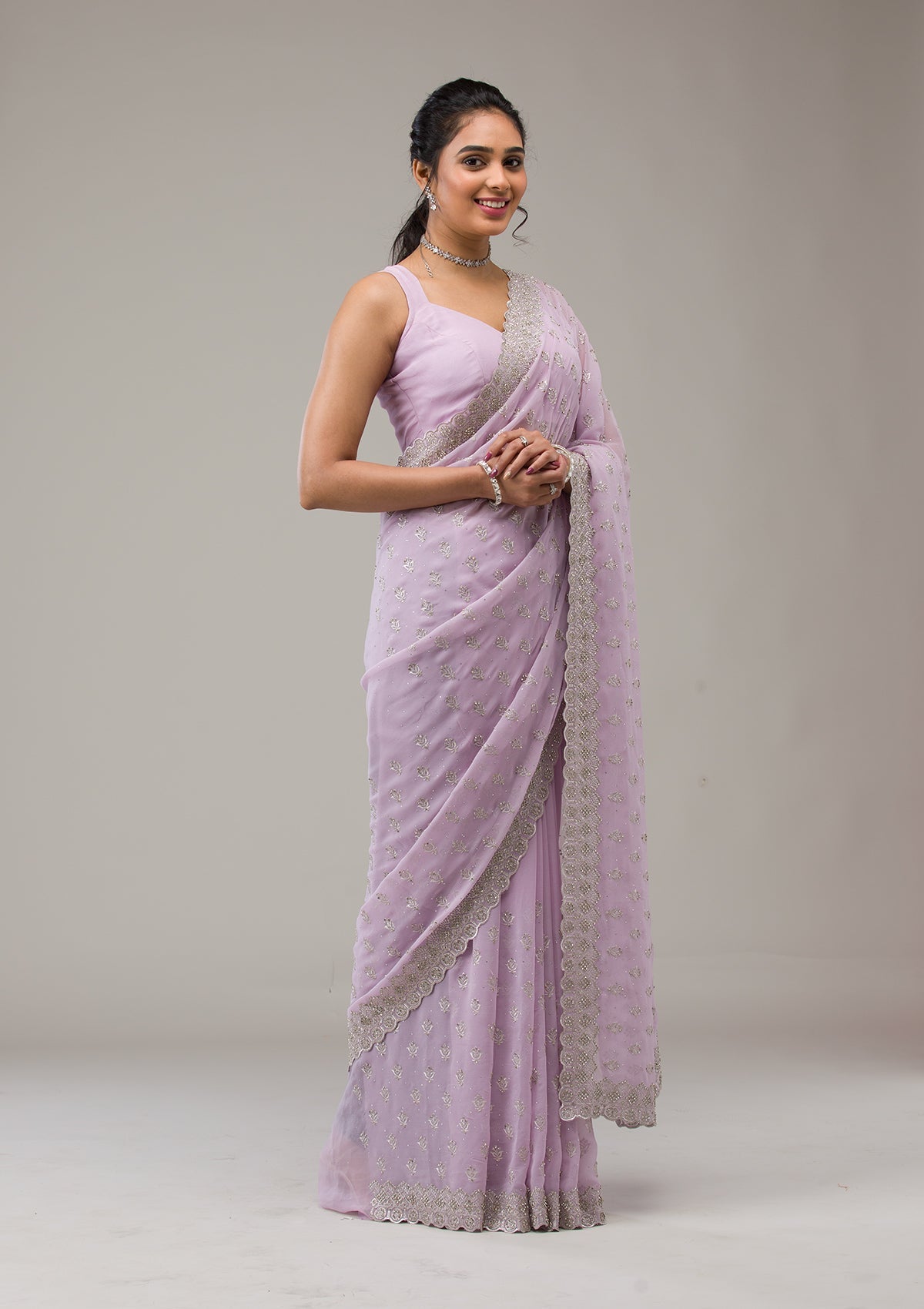 Lavender Stonework Georgette Saree-Koskii