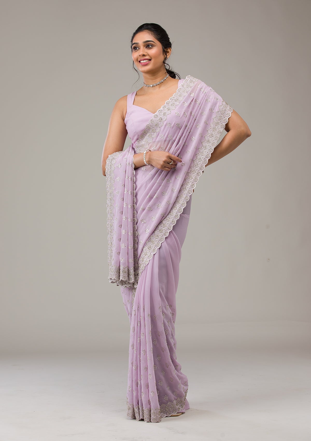 Lavender Stonework Georgette Saree-Koskii