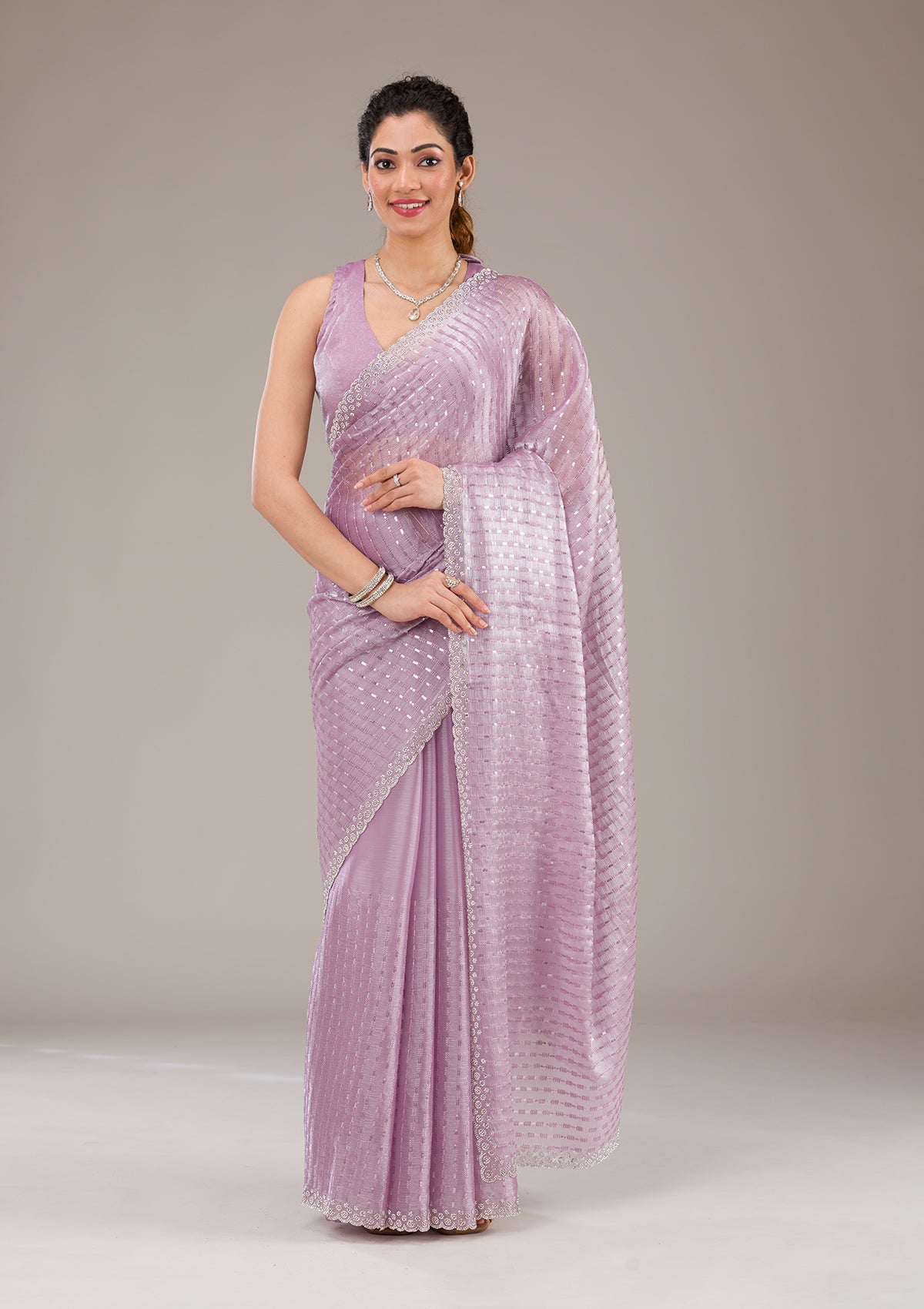 Lavender Stonework Georgette Saree