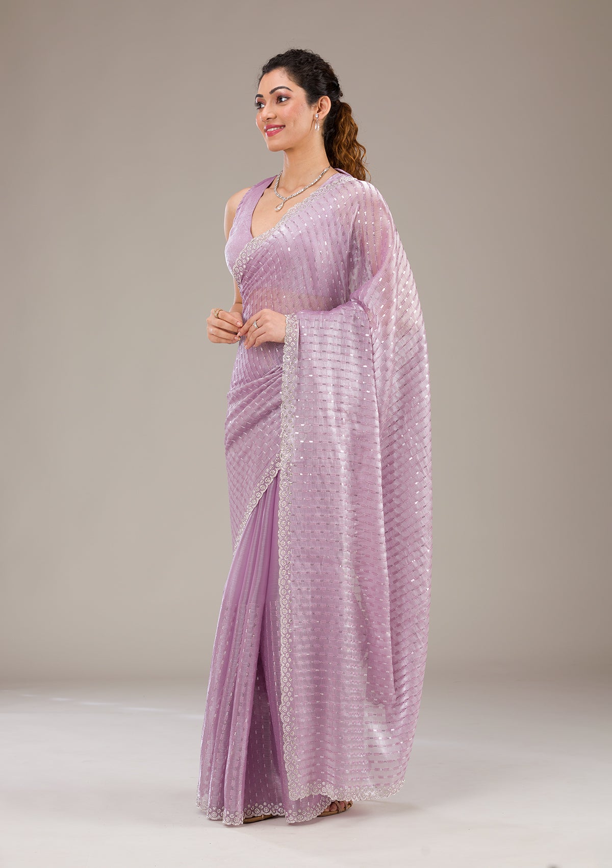 Lavender Stonework Georgette Saree