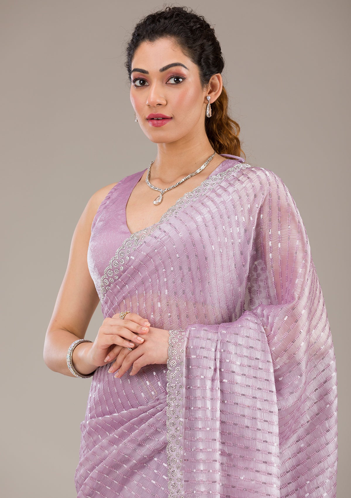 Lavender Stonework Georgette Saree