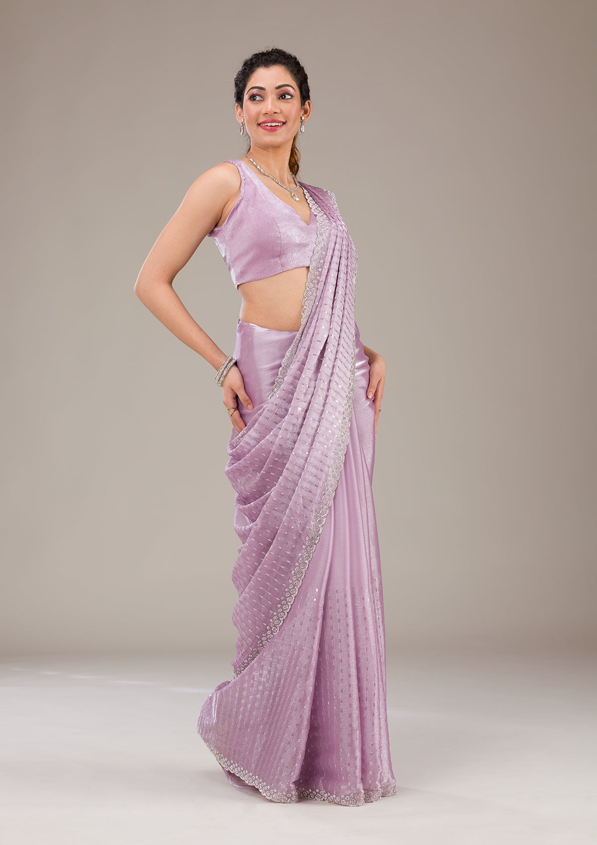 Lavender Stonework Georgette Saree