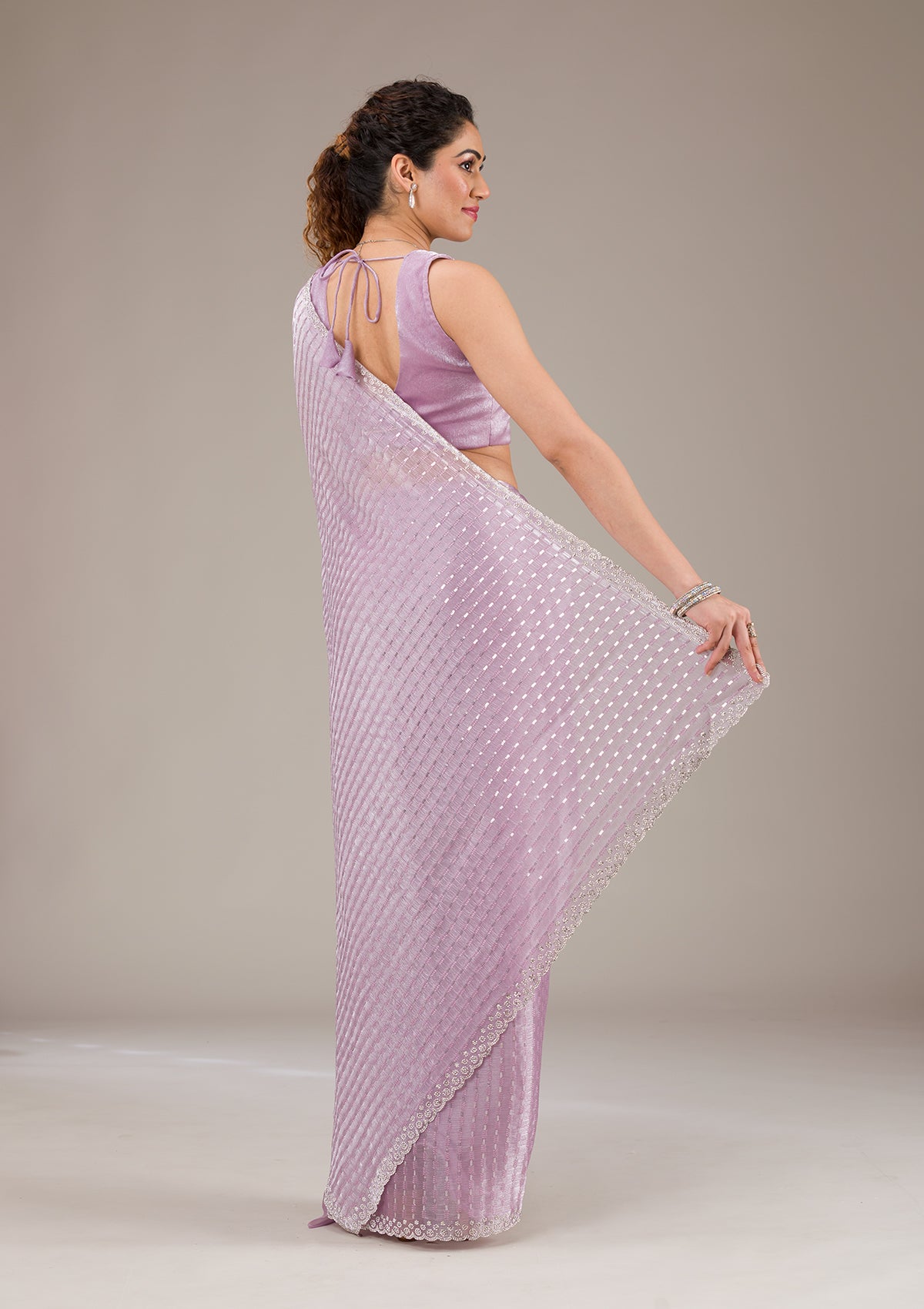 Lavender Stonework Georgette Saree