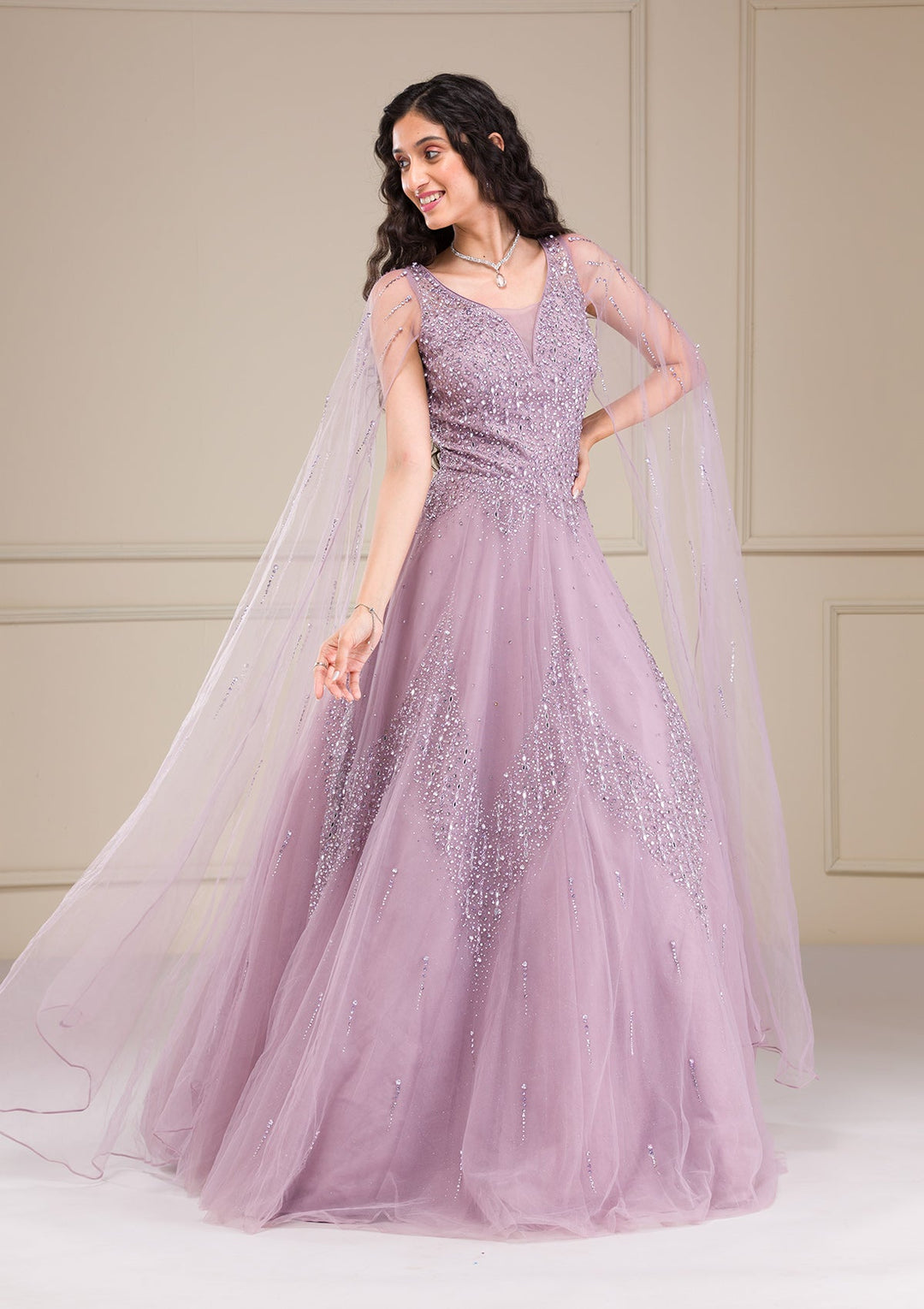 Buy Lavender Stonework Net Gown Koskii