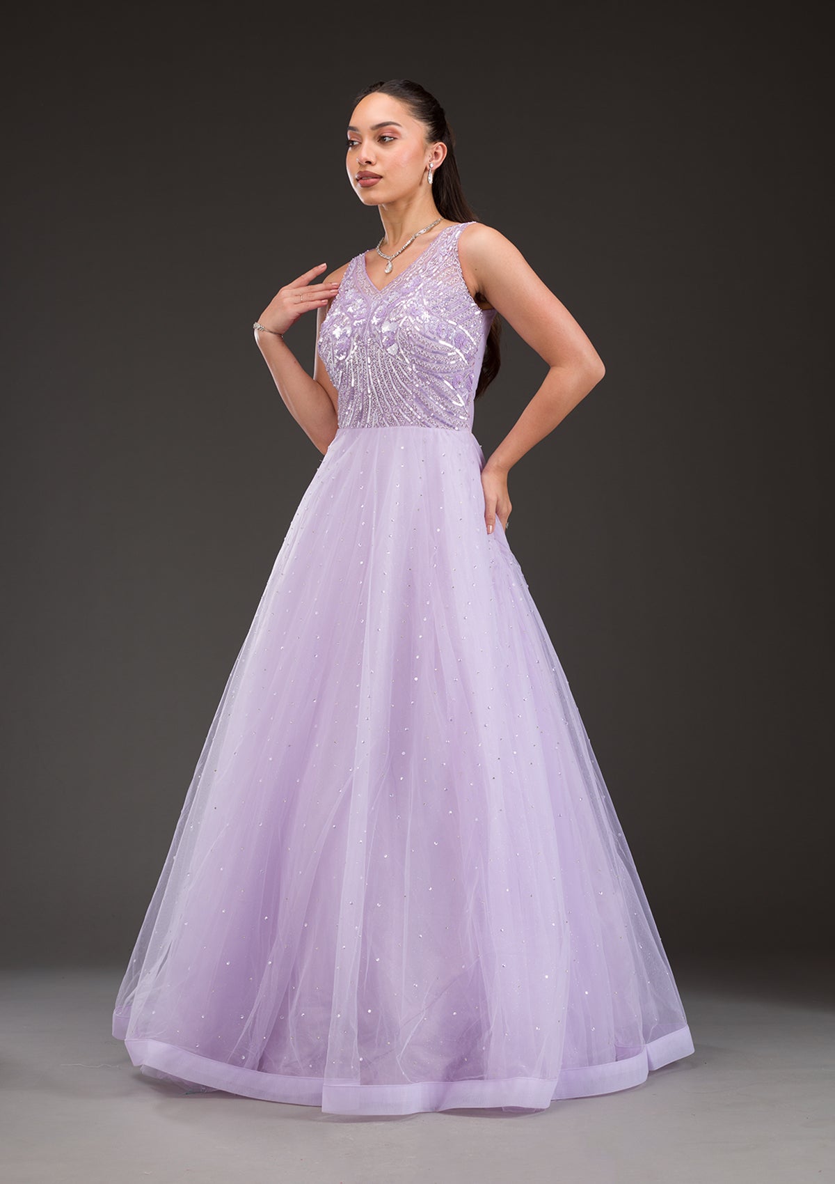 Lavender Stonework Net Gown-Koskii