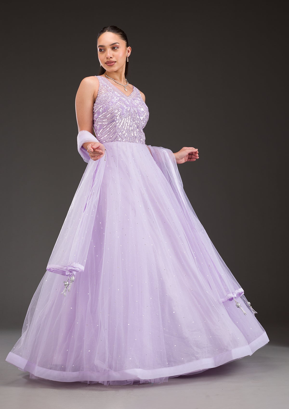 Lavender Stonework Net Gown-Koskii