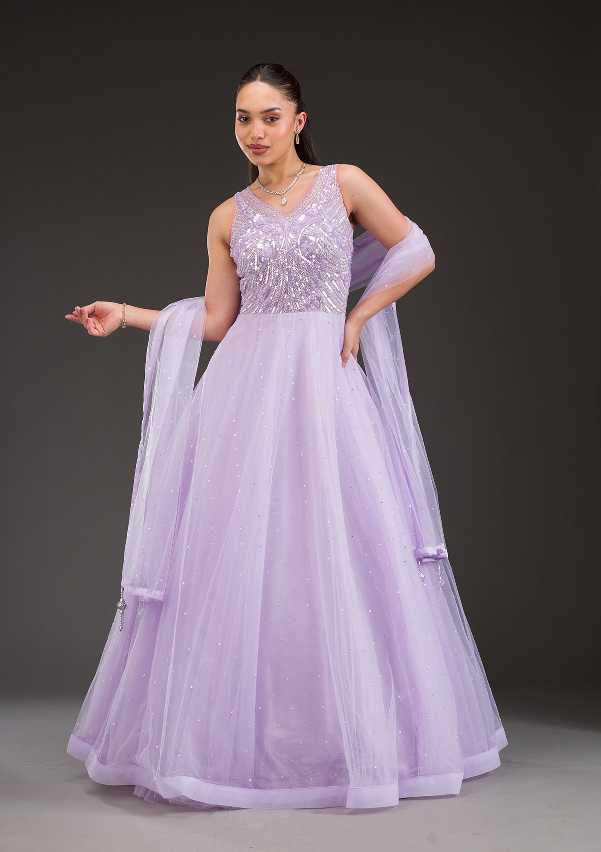 Lavender Stonework Net Gown-Koskii