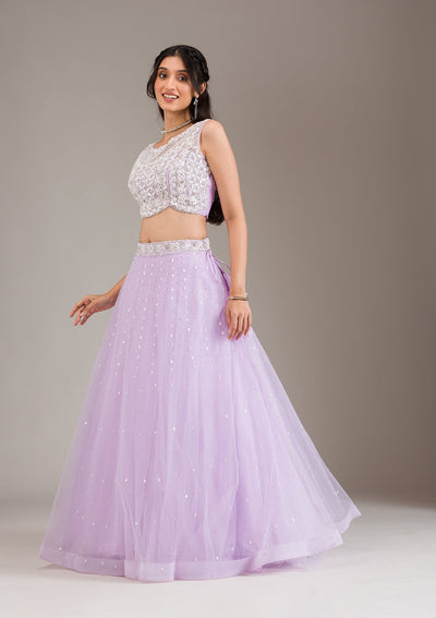 Lavender Stonework Net Readymade Lehenga-Koskii