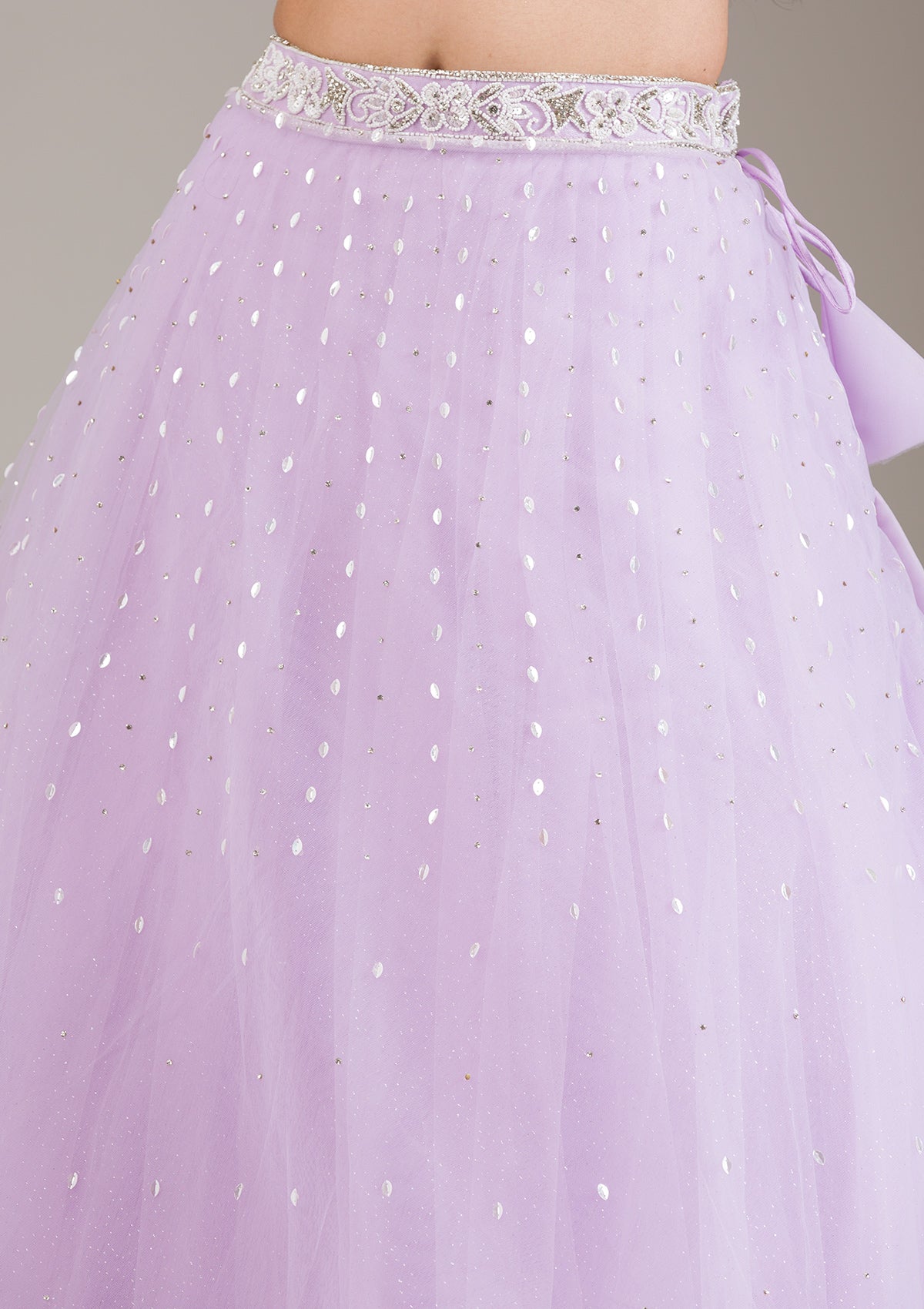 Lavender Stonework Net Readymade Lehenga-Koskii