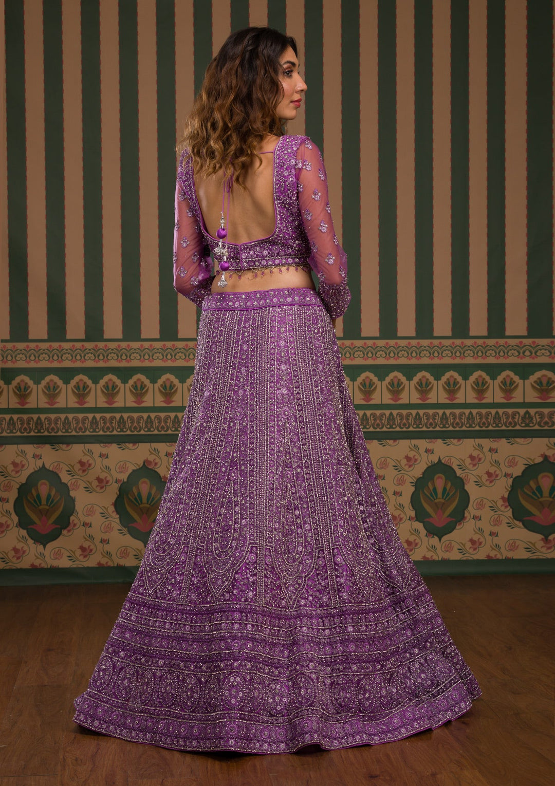 Lavender Stonework Net Readymade Lehenga