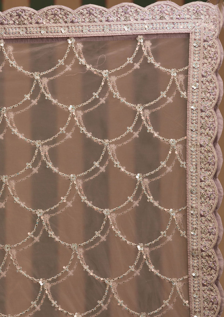 Lavender Stonework Net Semi Stitched Lehenga