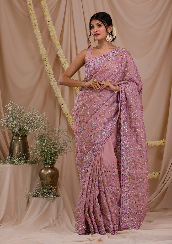 Lavender Stonework Net Saree-Koskii