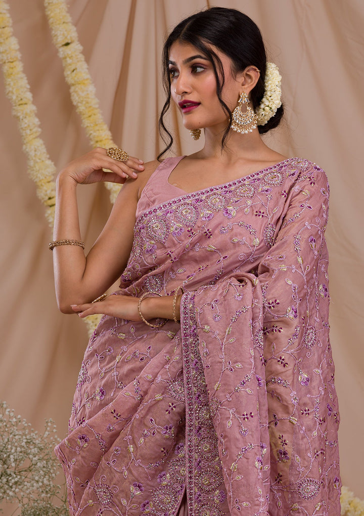 Lavender Stonework Net Saree-Koskii