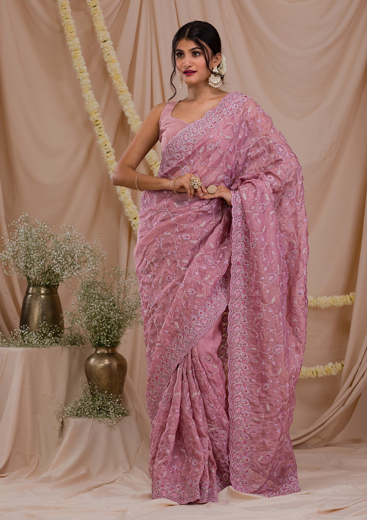 Lavender Stonework Net Saree-Koskii