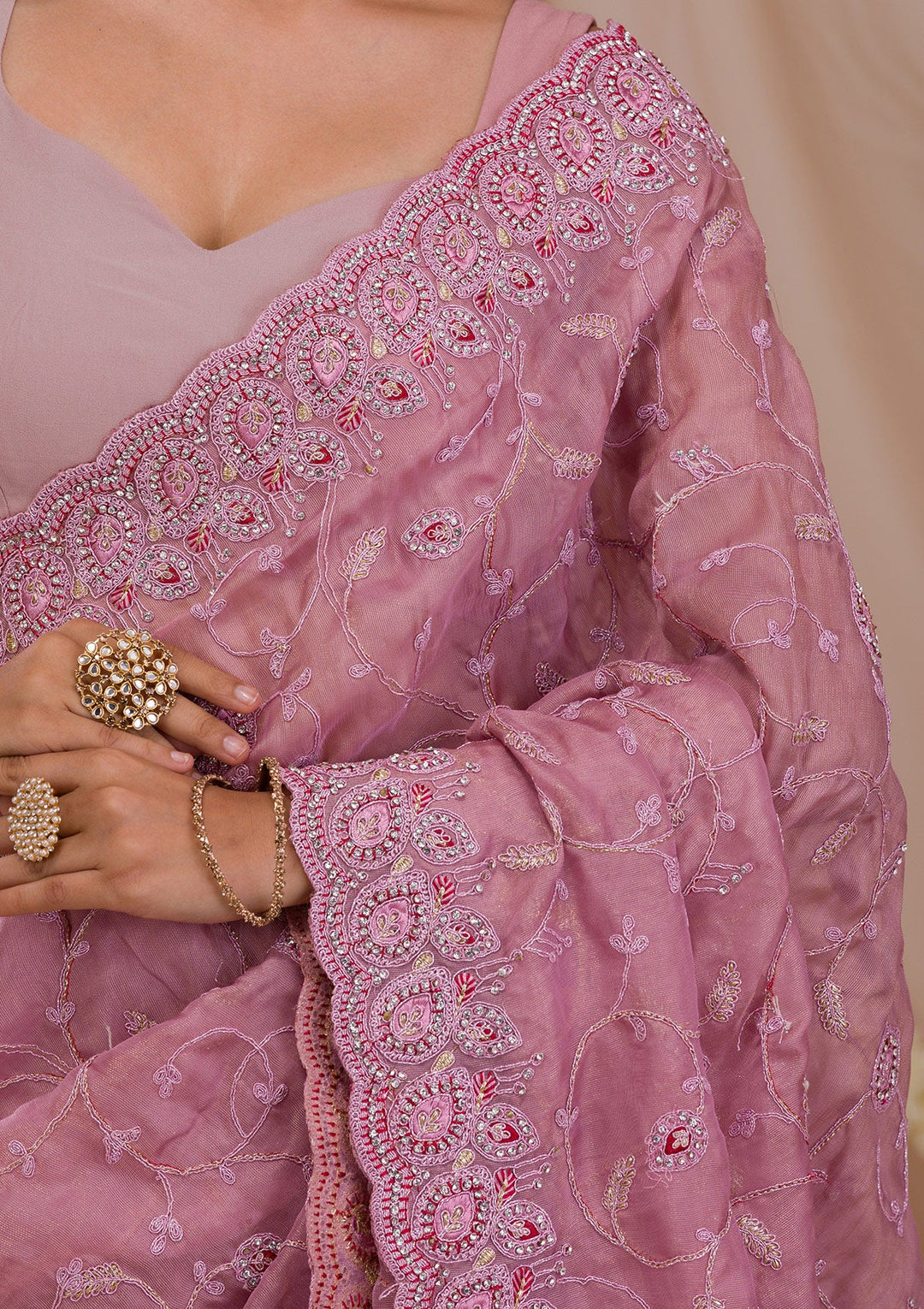 Lavender Stonework Net Saree-Koskii