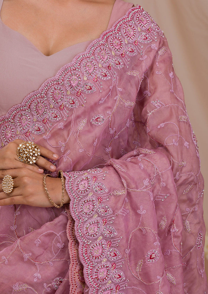 Lavender Stonework Net Saree-Koskii