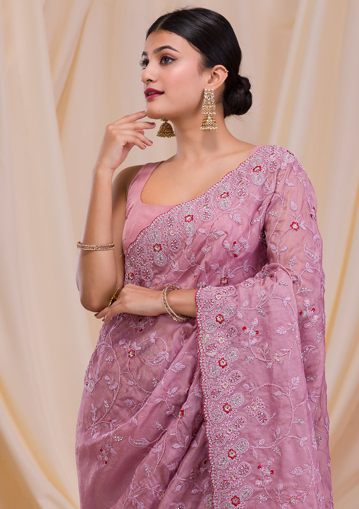 Lavender Stonework Net Saree-Koskii