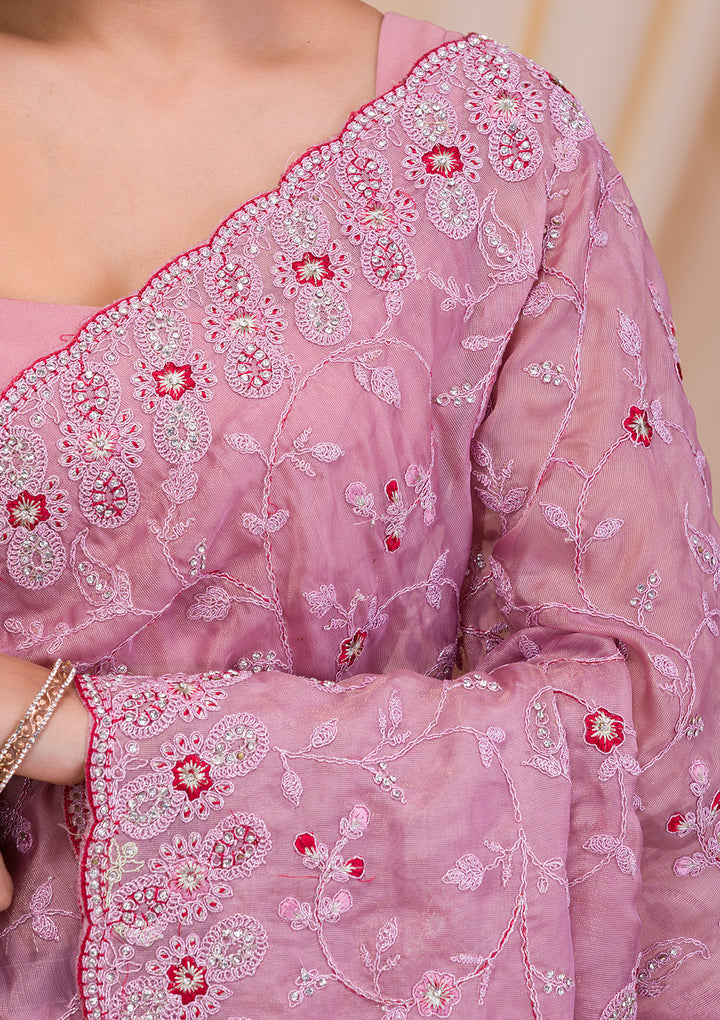 Lavender Stonework Net Saree-Koskii