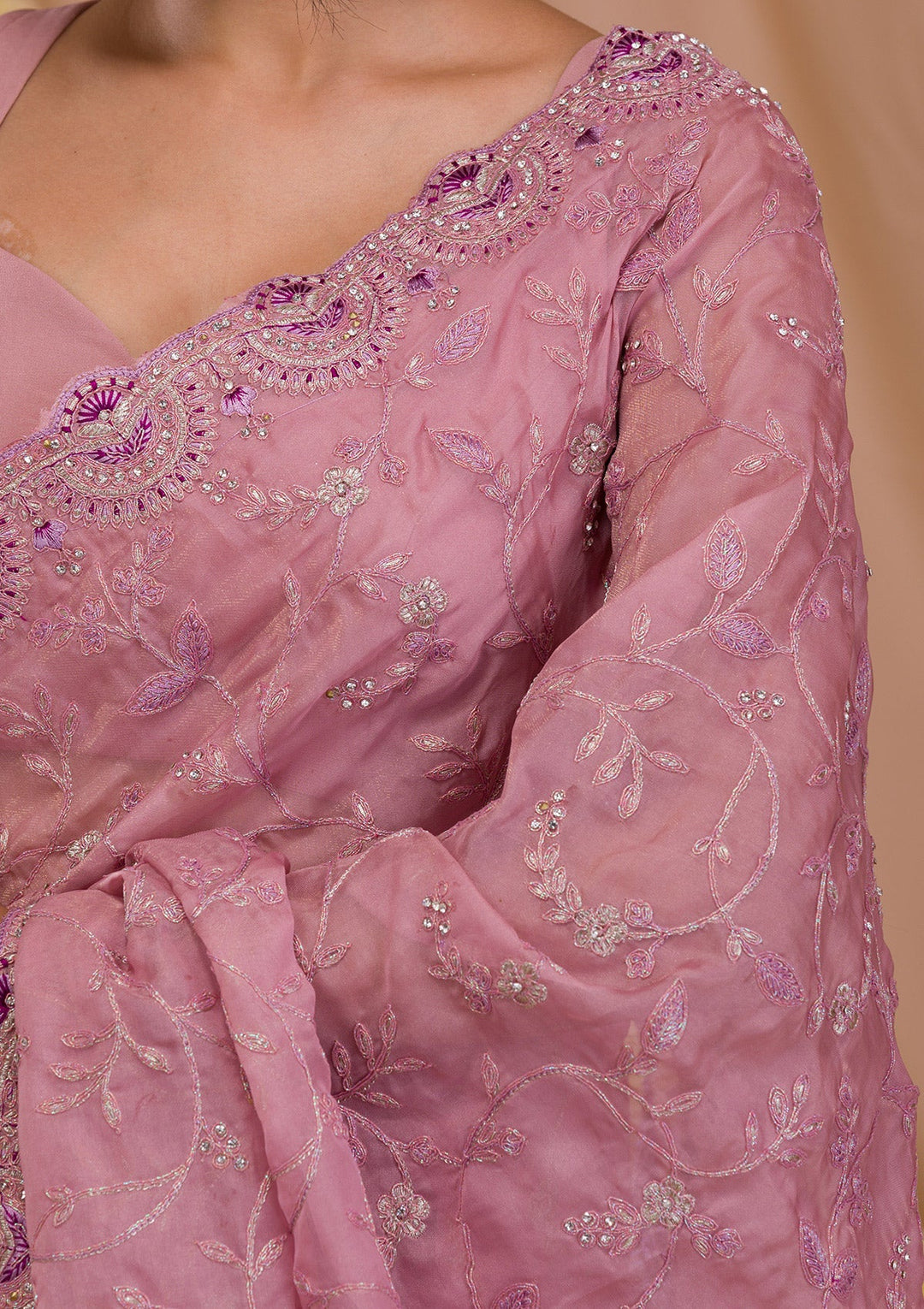 Lavender Stonework Net Saree-Koskii