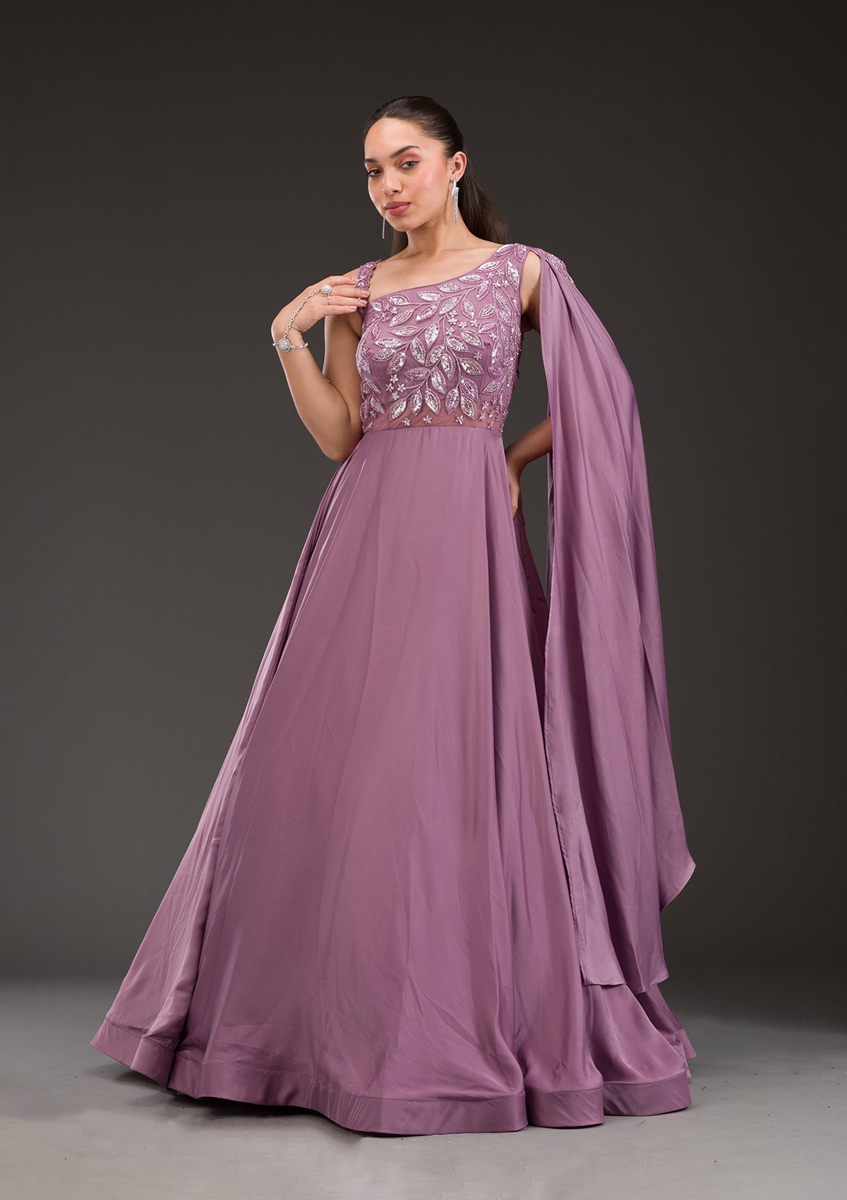 Lavender Stonework Satin Gown-Koskii