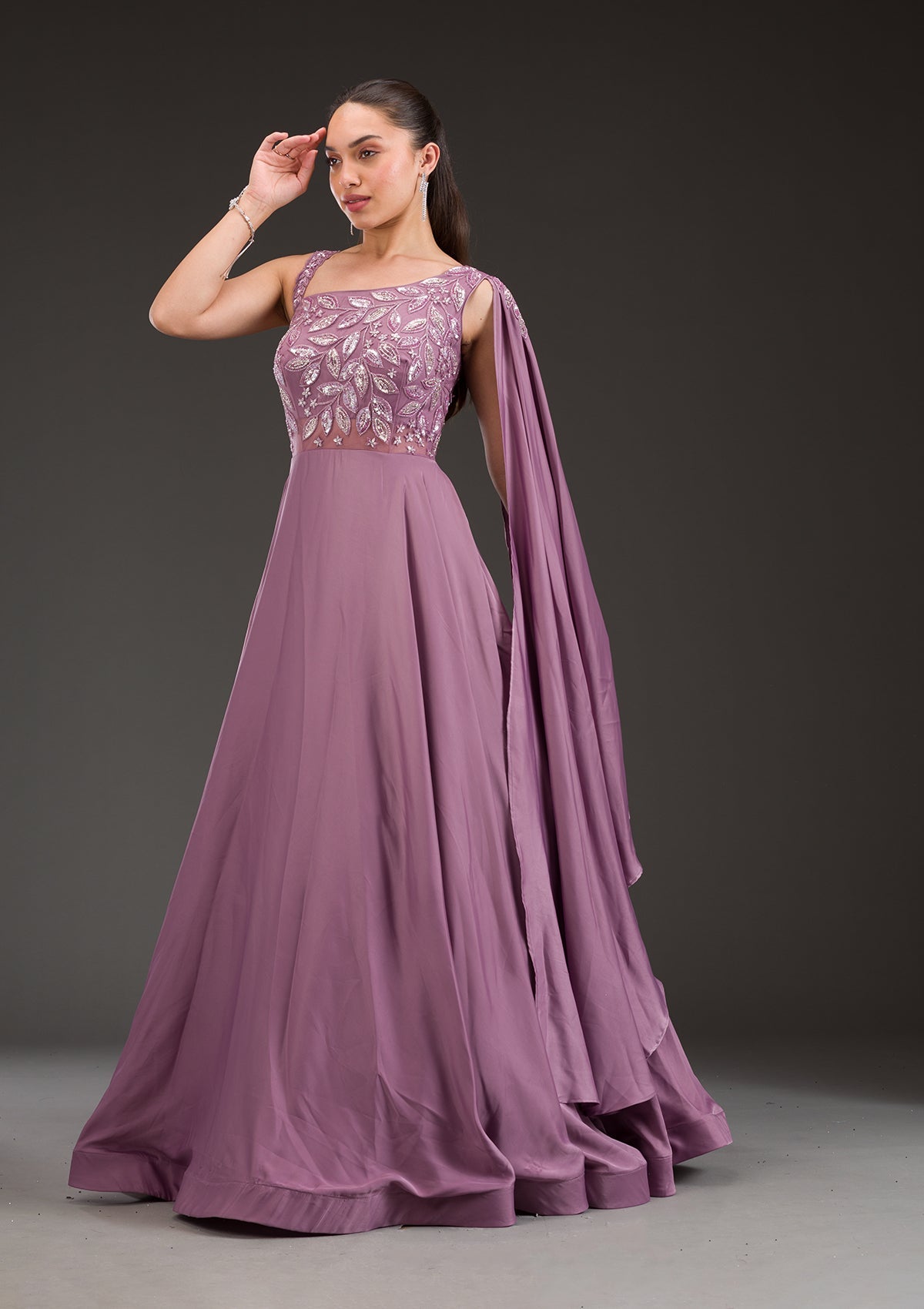 Lavender Stonework Satin Gown-Koskii