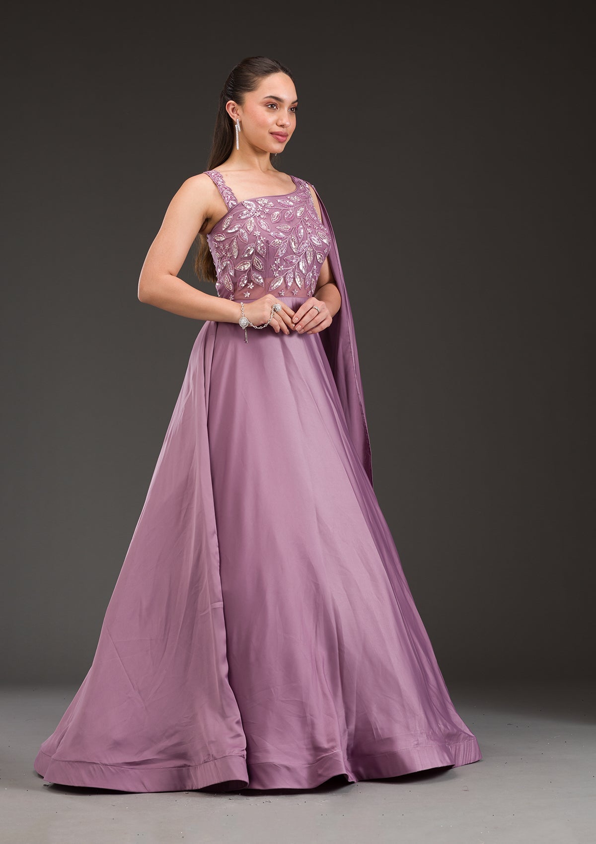 Lavender Stonework Satin Gown-Koskii