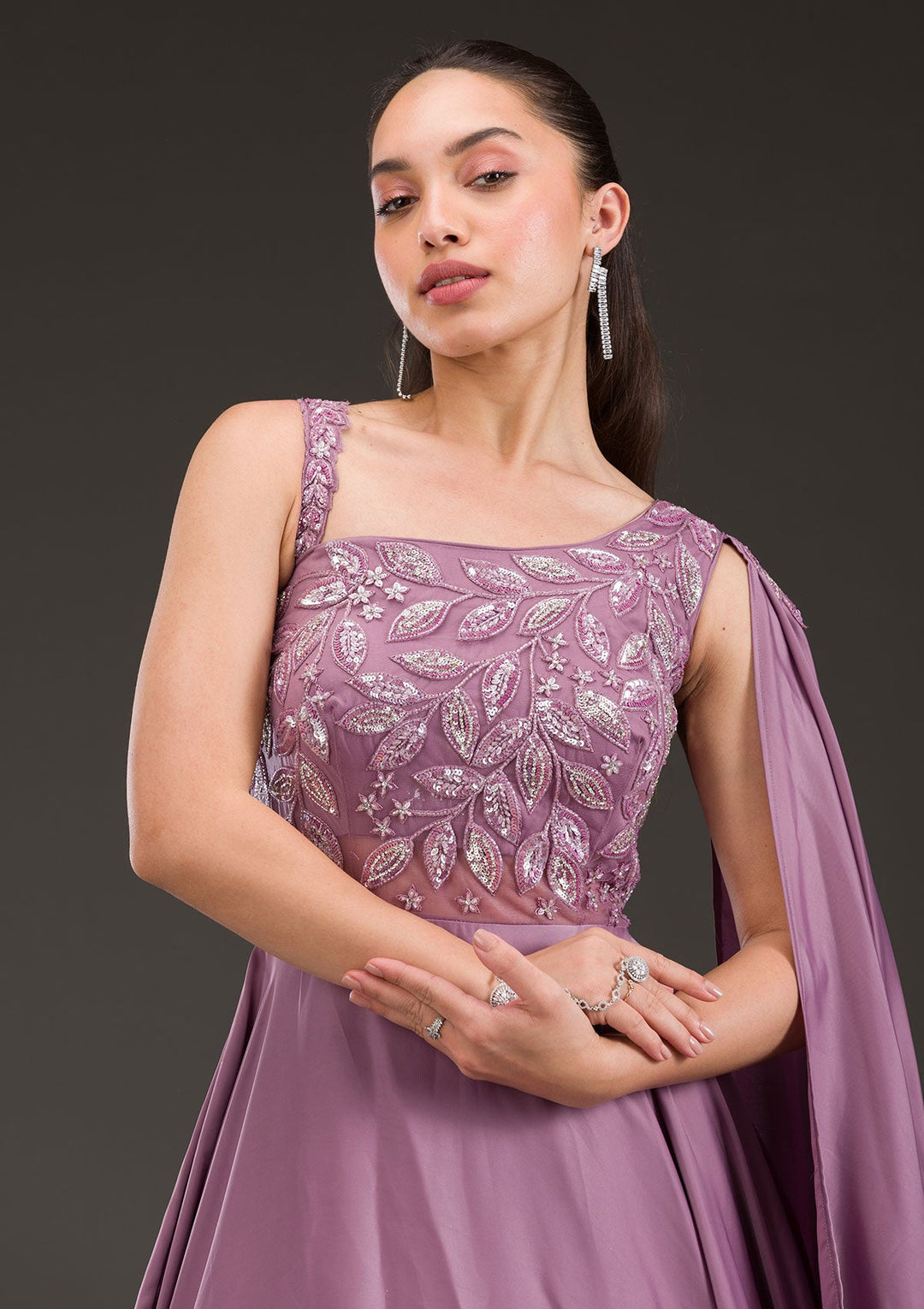Buy Lavender Stonework Satin Gown - Koskii Buy Lavender Stonework Satin Gown - Koskii