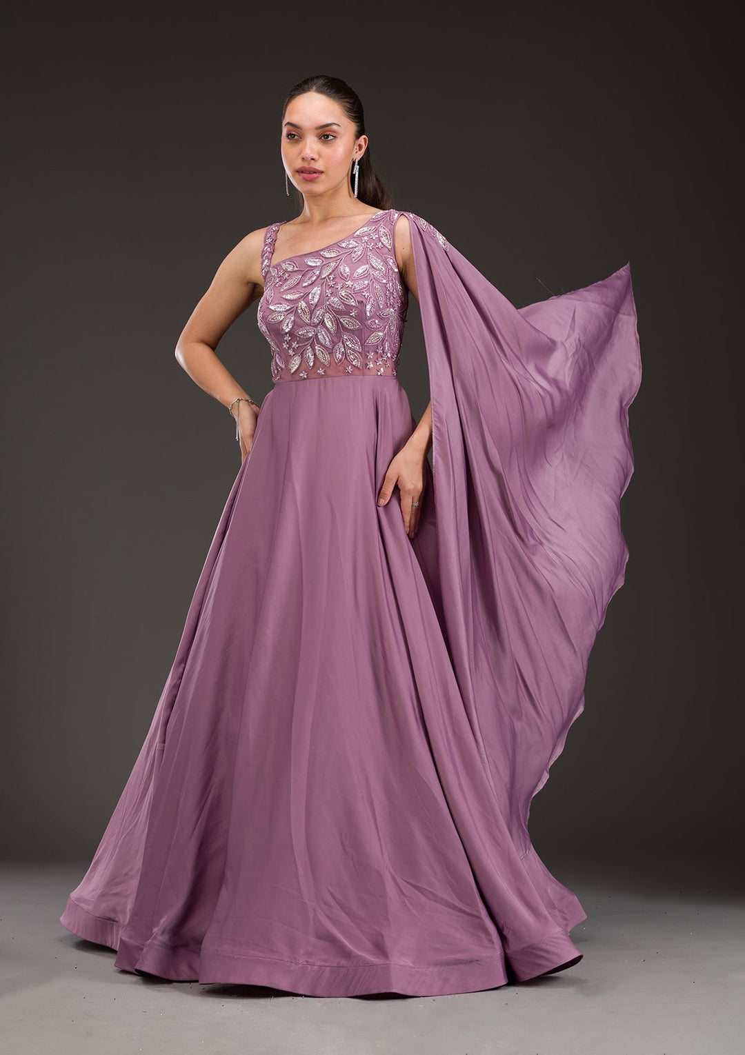Buy Lavender Stonework Satin Gown - Koskii Buy Lavender Stonework Satin Gown - Koskii