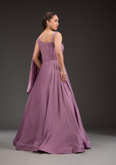 Lavender Stonework Satin Gown-Koskii