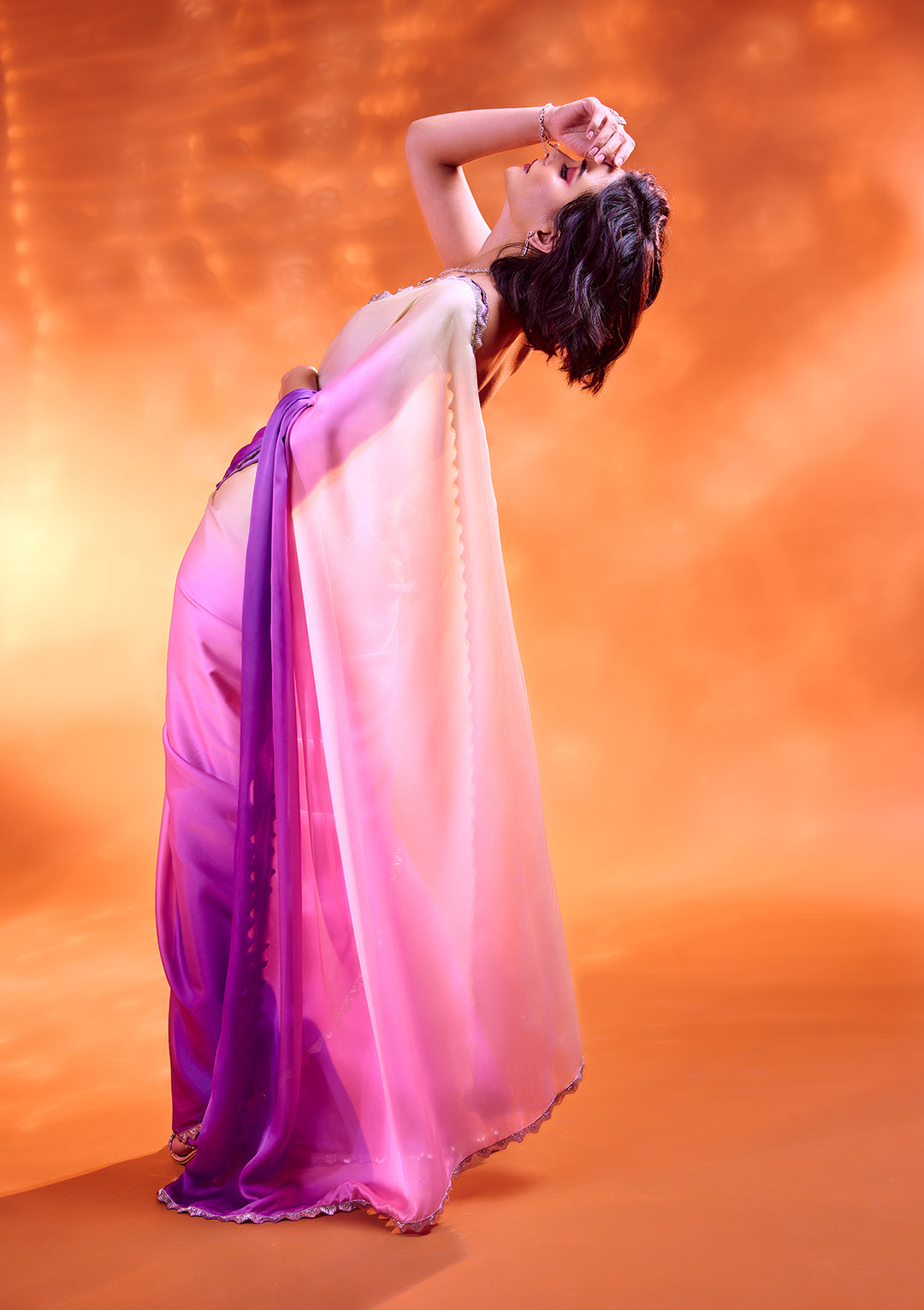 Lavender Ombre Stonework Satin Bollywood Saree
