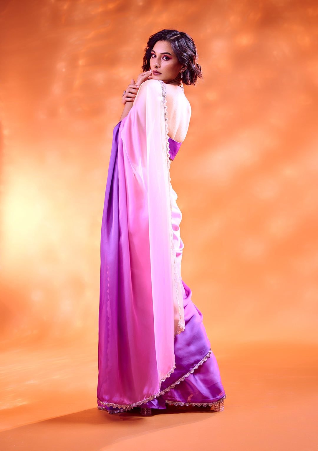 Lavender Ombre Stonework Satin Bollywood Saree