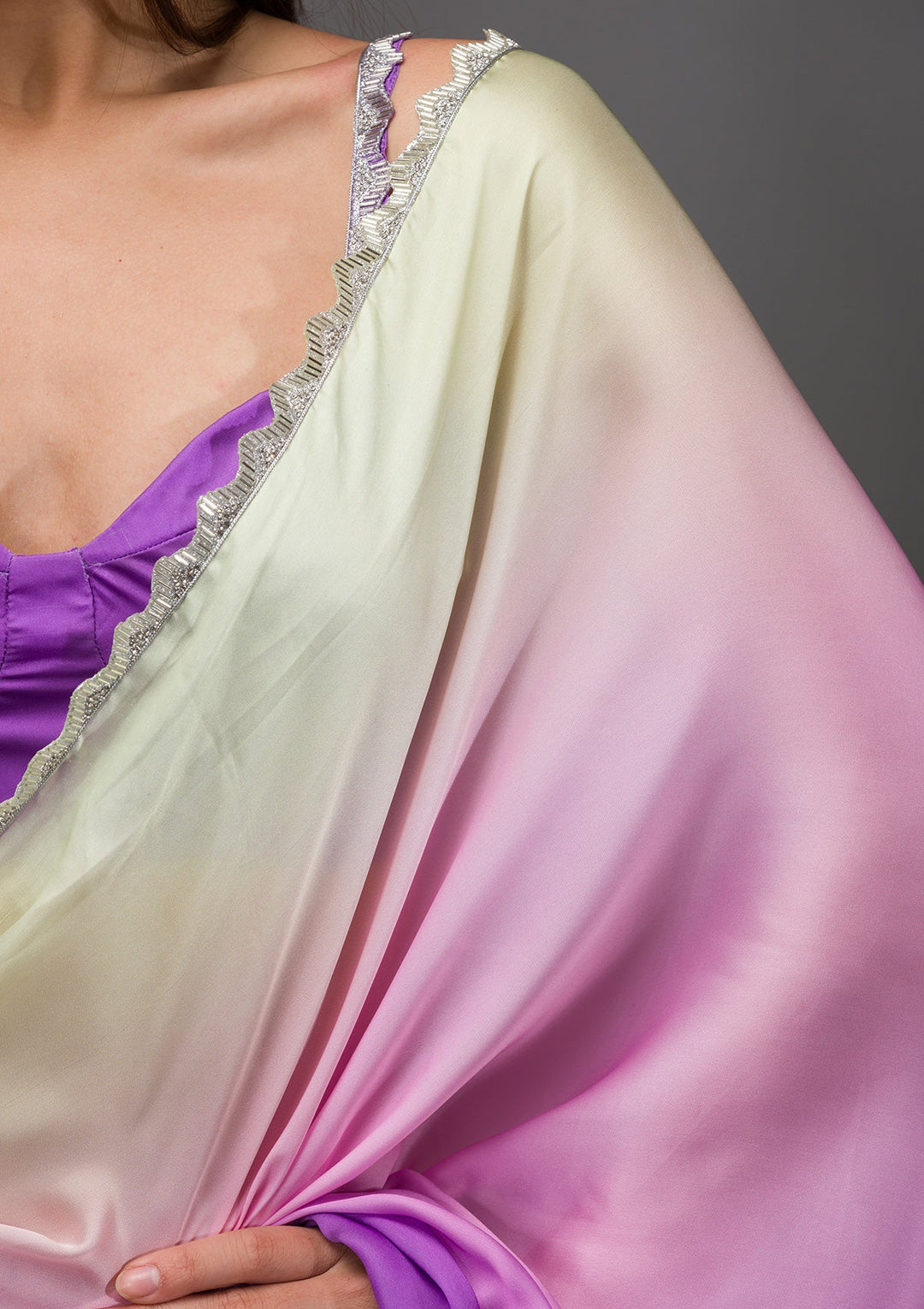 Lavender Stonework Satin Saree-Koskii