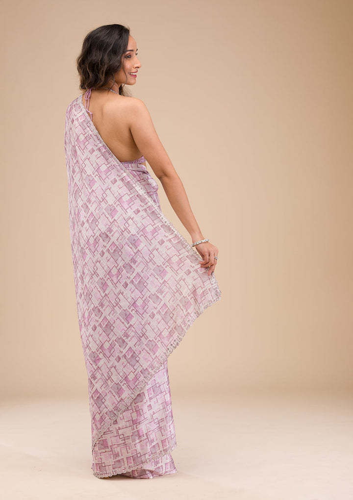 Lavender Stonework Semi Crepe Saree-Koskii