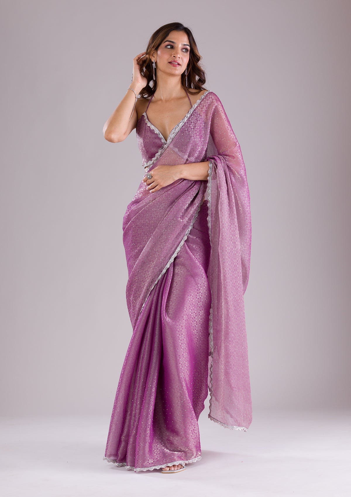 Brown Swarovski Chiffon Designer Saree-Koskii